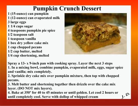 Pumpkin Crunch Dessert recipe! Yummmm | Desserts, Pumpkin crunch ...