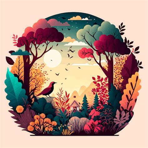 Premium Vector | Nature Mountain Forest Jungle Landscape Background in Vector Flat Color