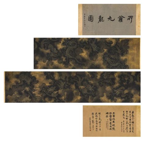 At Auction: Chen Rong, CHEN RONG, CHINESE NINE DRAGONS PAINTING HAND SCROLL