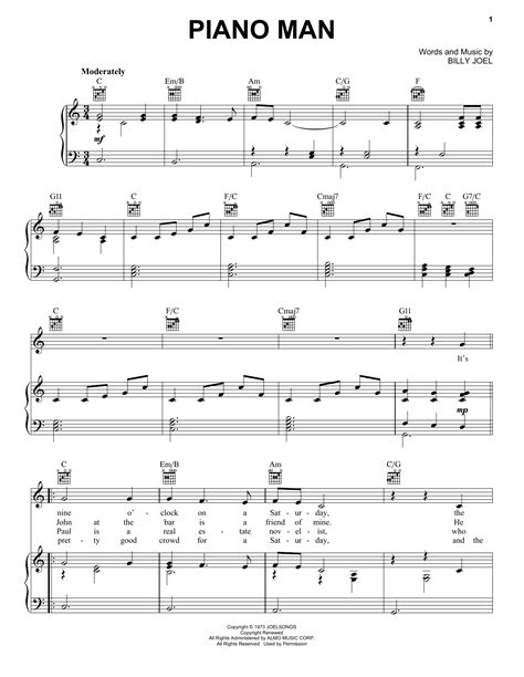 Billy Joel "Piano Man" Sheet Music Notes | Download Printable PDF Score 181361