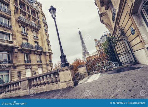 Small Paris Street View of the Eiffel Tower in Paris, France Stock Image - Image of avenue ...