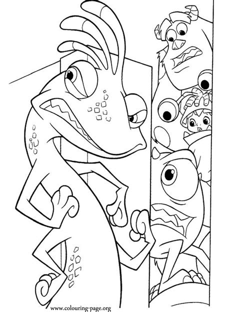 Monsters, Inc. - Mike, Sulley and Boo are hiding from Randall coloring page