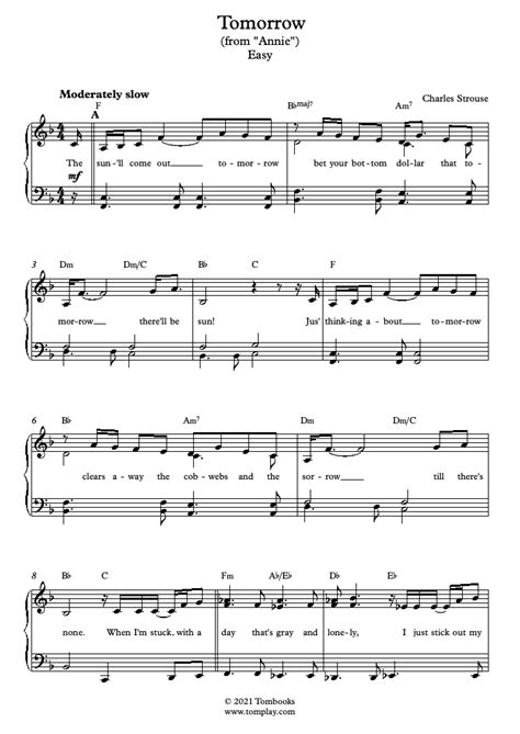 Annie - Tomorrow (Easy Level) (Strouse Charles) - Piano Sheet Music