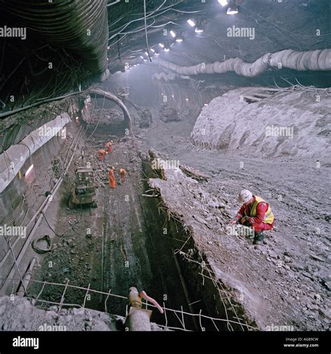 A Channel Tunnel engineer monitors progress during the construction of the vast undersea UK ...