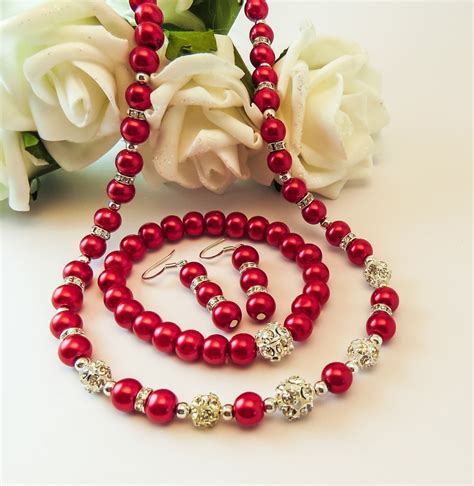 Bridesmaid Pearl Necklace Set Red Pearl Necklace Pearl