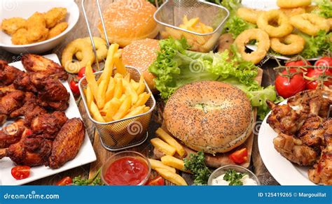 Assorted American Food, Fast Food Stock Image - Image of fast, group ...