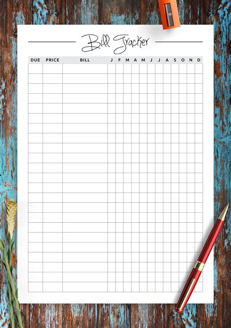 Download Printable Square grid monthly bill tracker PDF