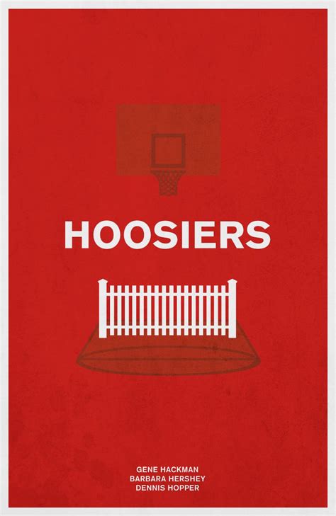 a red poster with the words hoosers on it and a basketball hoop in the ...