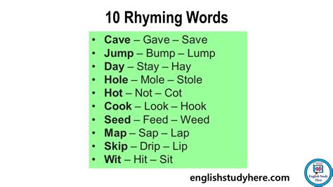 10 Rhyming Words Examples in English - English Study Here