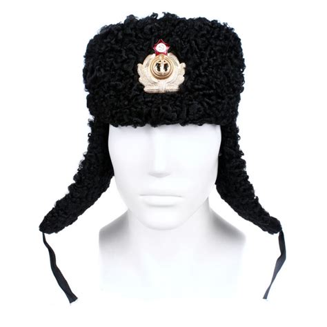 Soviet Russian Naval Admiral winter original black Astrakhan fur and leather Ushanka hat earflaps