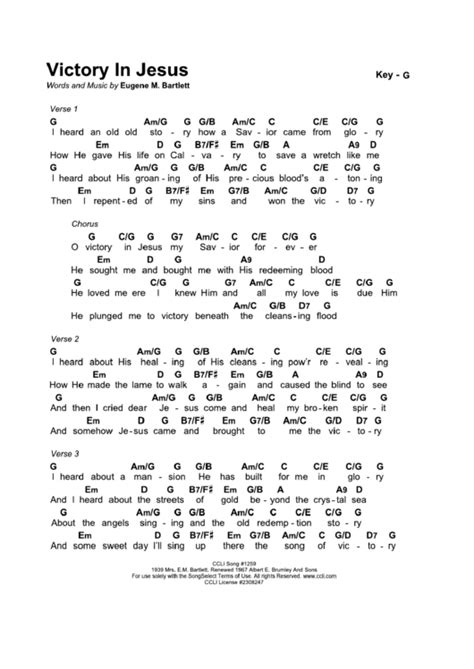 Victory In Jesus (Chord Sheet) printable pdf download