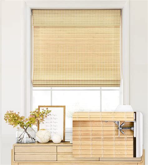 LazBlinds No Tools No Drill Cordless Bamboo Roman Shades, Privacy Window Treatment, Roll Up ...