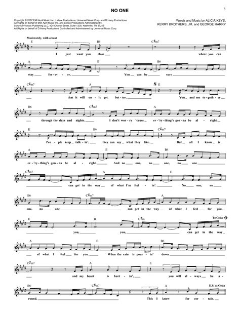 Alicia Keys "No One" Sheet Music Notes | Download Printable PDF Score 163760