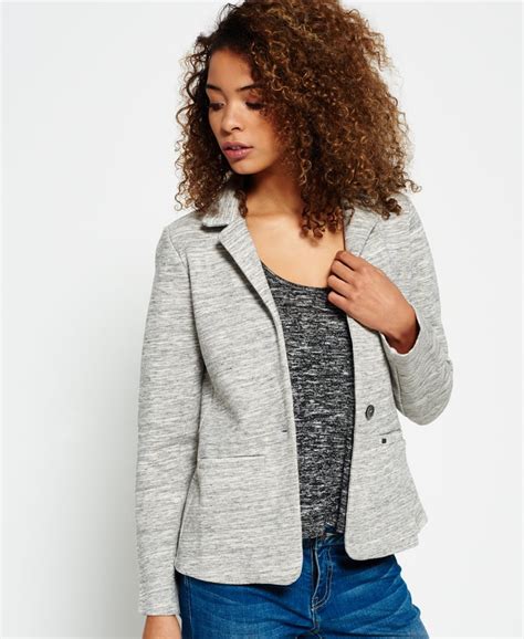 Womens - Nautical Jersey Blazer in Light Grey Marl | Superdry UK