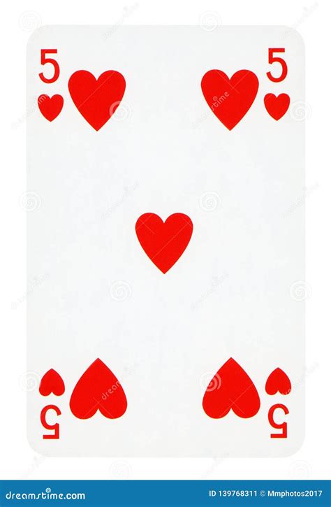 Five of Hearts Playing Card - Isolated on White Stock Image - Image of ...