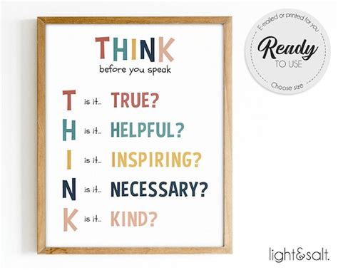 Think Before You Speak Poster Rules Printable Motivational - Etsy