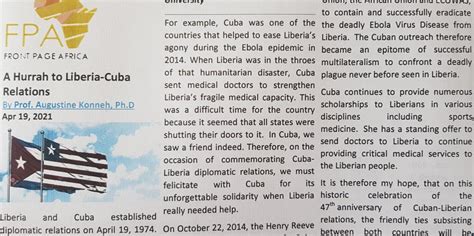 Liberian newspapers publish articles on the 47th Anniversary of Cuba ...