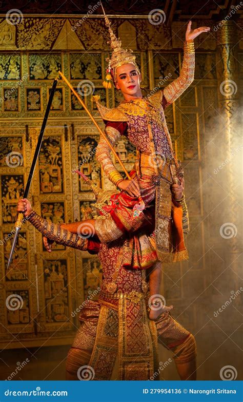 Vertical Image of Khon or Traditional Thai Classic Masked from the Ramakien Characters Action of ...