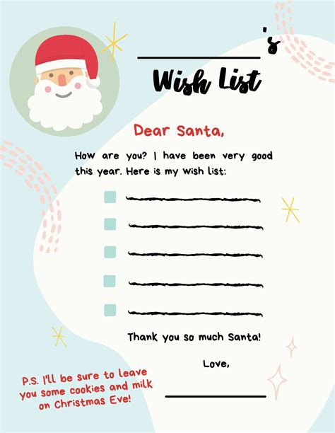 Secret Santa Wish List Template Printable