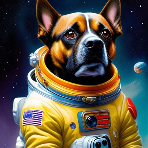 ripe-cod771: A dog wearing a space suit