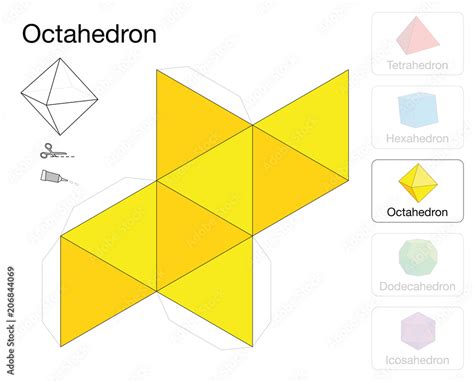 Octahedron platonic solid template. Paper model of a octahedron, one of five platonic solids, to ...