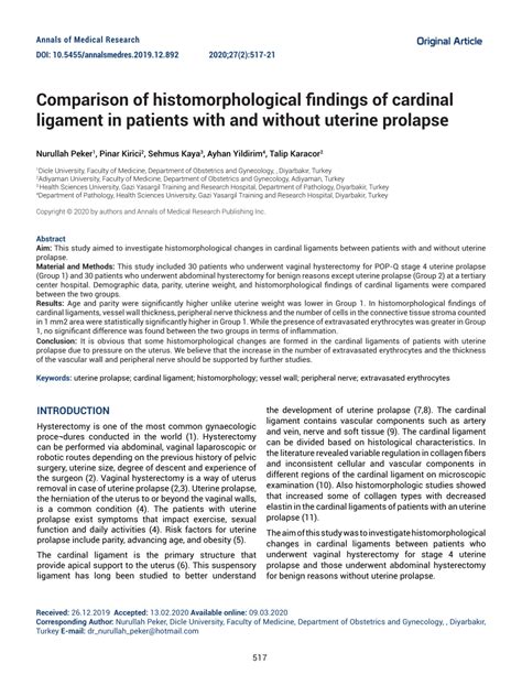 (PDF) Comparison of histomorphological findings of cardinal ligament in patients with and ...