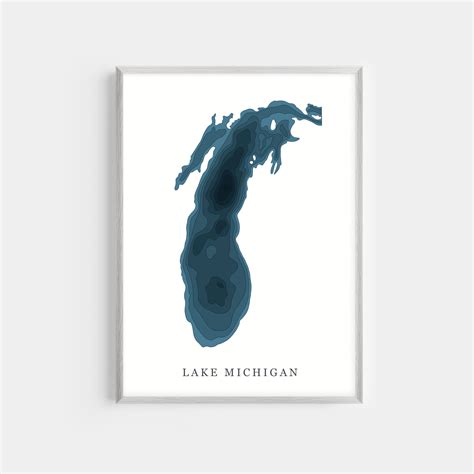 Lake Michigan Depth Map Print Bathymetric Contours Lake | Etsy