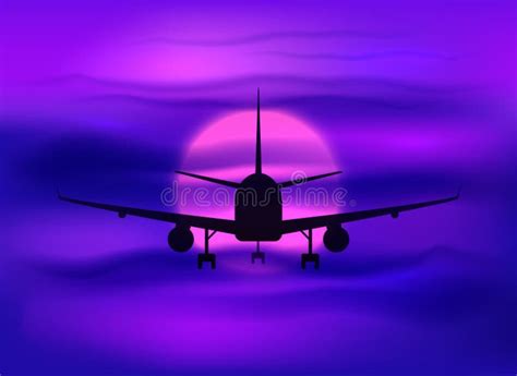 Black Plane Silhouette In Dark Purple Sunset Sky Stock Vector - Image ...