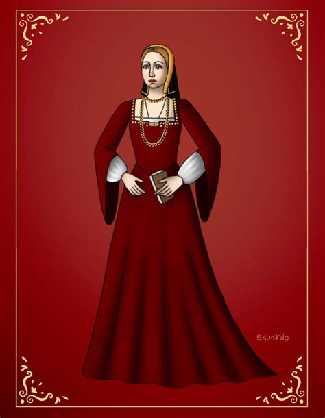 an image of a woman in red dress with gold trimmings on her head