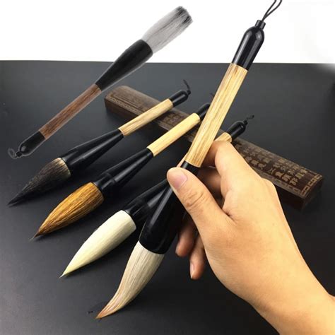 5 Styles Chinese Calligraphy Brush Pen Goat Hair Bamboo Shaft Paint Brush Art Stationary Oil ...