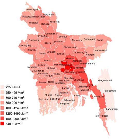 Population density of Bangladesh by district. - Maps on the Web