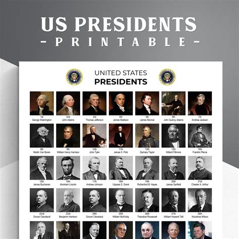 Presidents In Order Printable