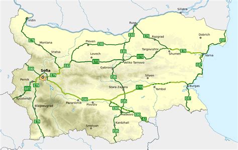 Map of European roads in Bulgaria