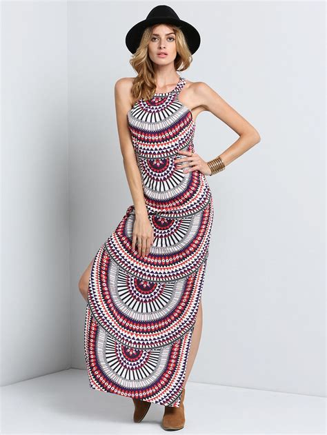 Multicolor Sleeveless Geometric Print Maxi Dress | Maxi dress, Printed maxi dress, Printed maxi