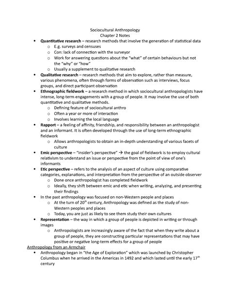 Chapter 2 - Sociocultural Anthropology Chapter 2 Notes Quantitative research – research methods ...