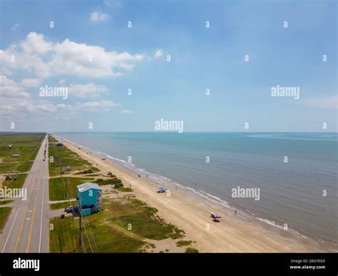 Aerial photo Ramada Beach Port Bolivar Texas Stock Photo - Alamy