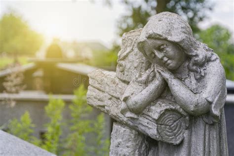 Old Stone Statue Child Near the Cross Death Concept Stock Image - Image of cherubs, history ...