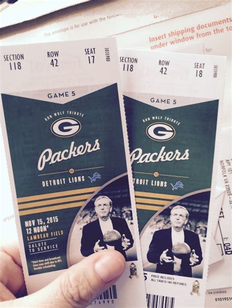 Tickets to my very first NFL Green Bay Packers game at Lambeau Field ...