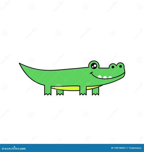 Cute Crocodile Drawing. Funny Cartoon Character with Black Outline ...