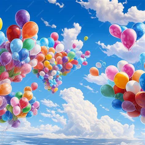 Premium AI Image | Colorful Balloons Floating Between the Blue Sky and ...