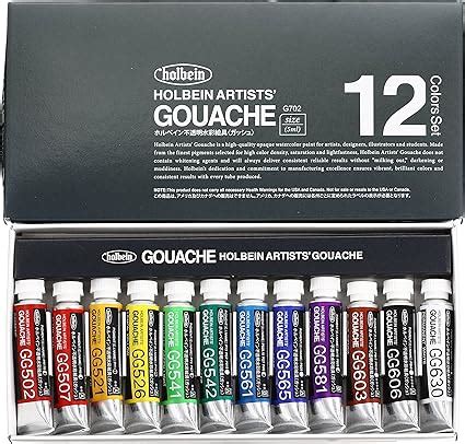 Amazon.com: Holbein Artists Gouache Set of 12, G702 ,5ml tubes : Arts ...