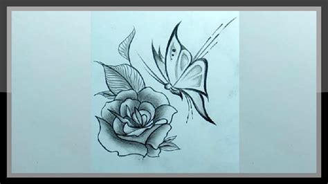 Drawing Beautiful Rose And Butterfly In Pencils Easy - YouTube