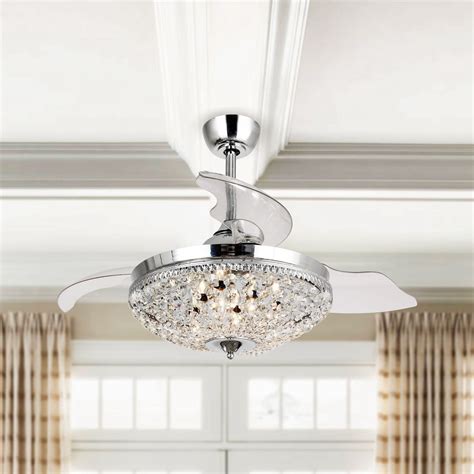 42" Modern Chrome 6-light Chandelier Crystal Ceiling Fan with Remote - Bed Bath & Beyond ...