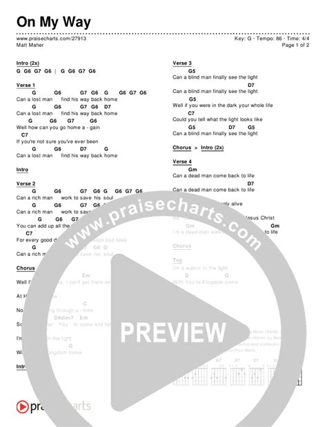 On My Way Chords PDF (Matt Maher) - PraiseCharts