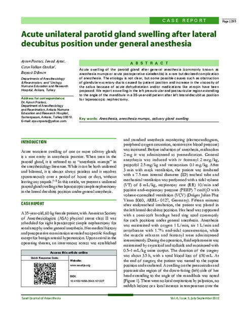 (PDF) Acute unilateral parotid gland swelling after lateral decubitus ...