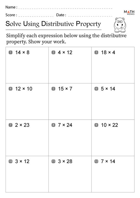 Distributive Property Worksheets with Answer Key