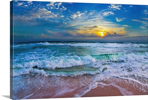 Blue Beach Waves Sunset Tropical Seascape Wall Art, Canvas Prints, Framed Prints, Wall Peels ...