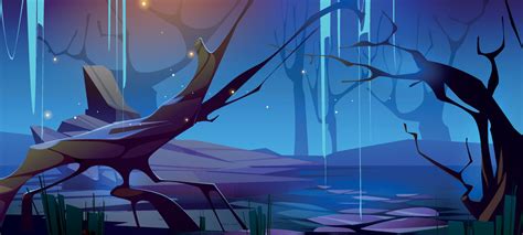 Scary dark forest, creepy woods at night 13396479 Vector Art at Vecteezy