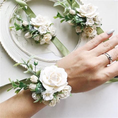 Ivory green bridesmaids corsage ivory flower wrist corsage | Etsy in ...