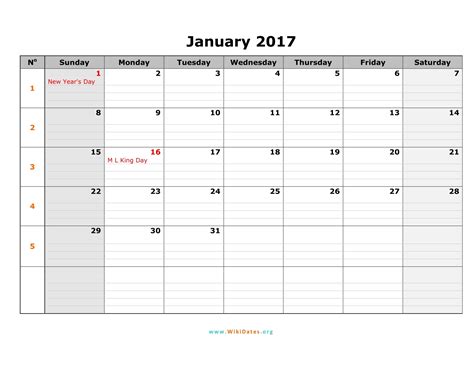 January 2017 Calendar | WikiDates.org